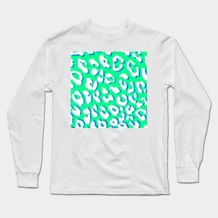 White Leopard Print Green Blue Long Sleeve T-Shirt